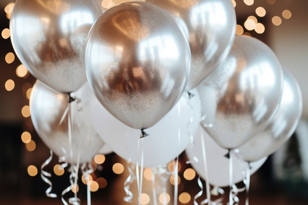 Silver balloons illuminated celebration anniversary. AI generated Image by rawpixel.