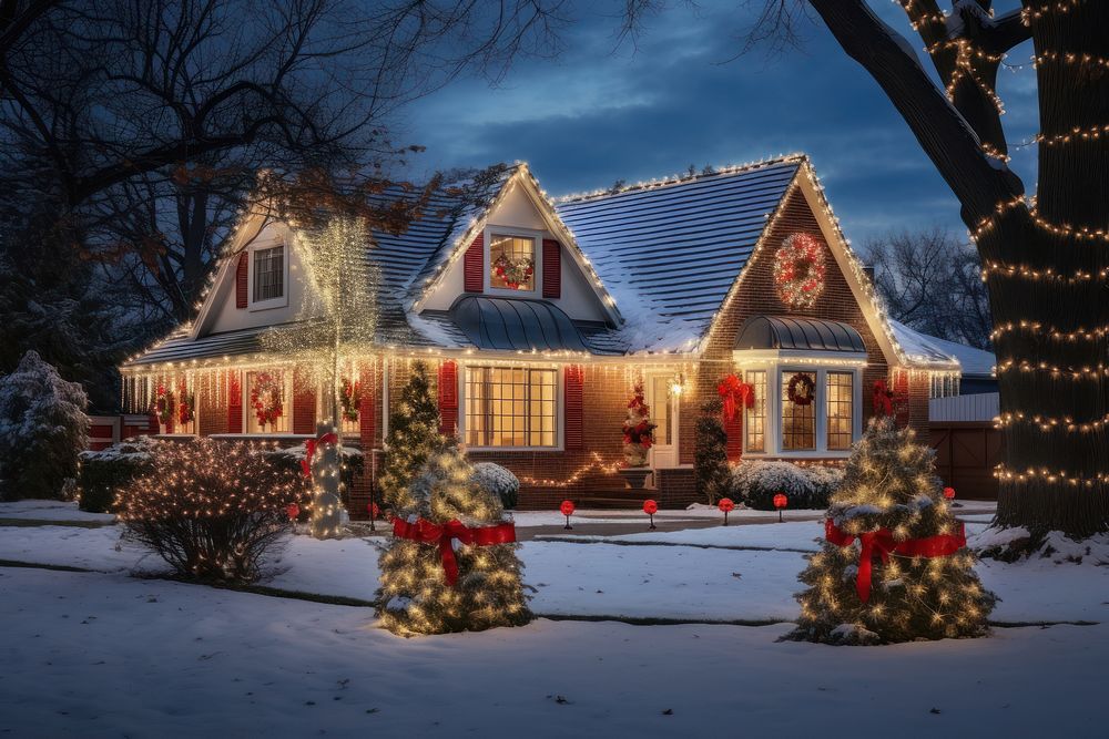 Suburban house christmas decoration night. AI generated Image by rawpixel.