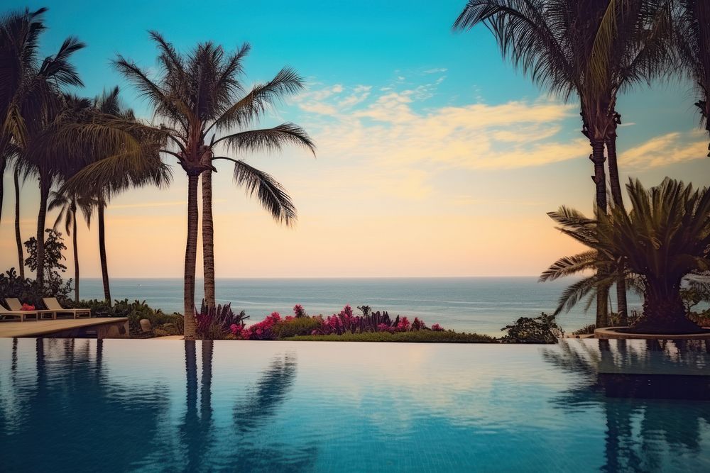 Pool landscape ocean tree outdoors. AI generated Image by rawpixel.