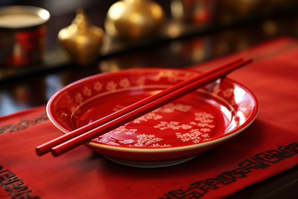 Red chinese chopsticks table food chinese new year. AI generated Image by rawpixel.