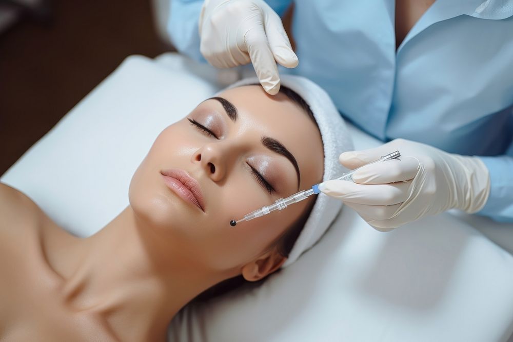 Woman receiving botox relaxation medicine headshot. AI generated Image by rawpixel.