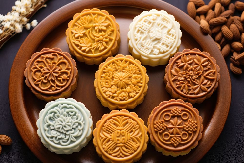 Chinese moon cake food confectionery creativity. AI generated Image by rawpixel.