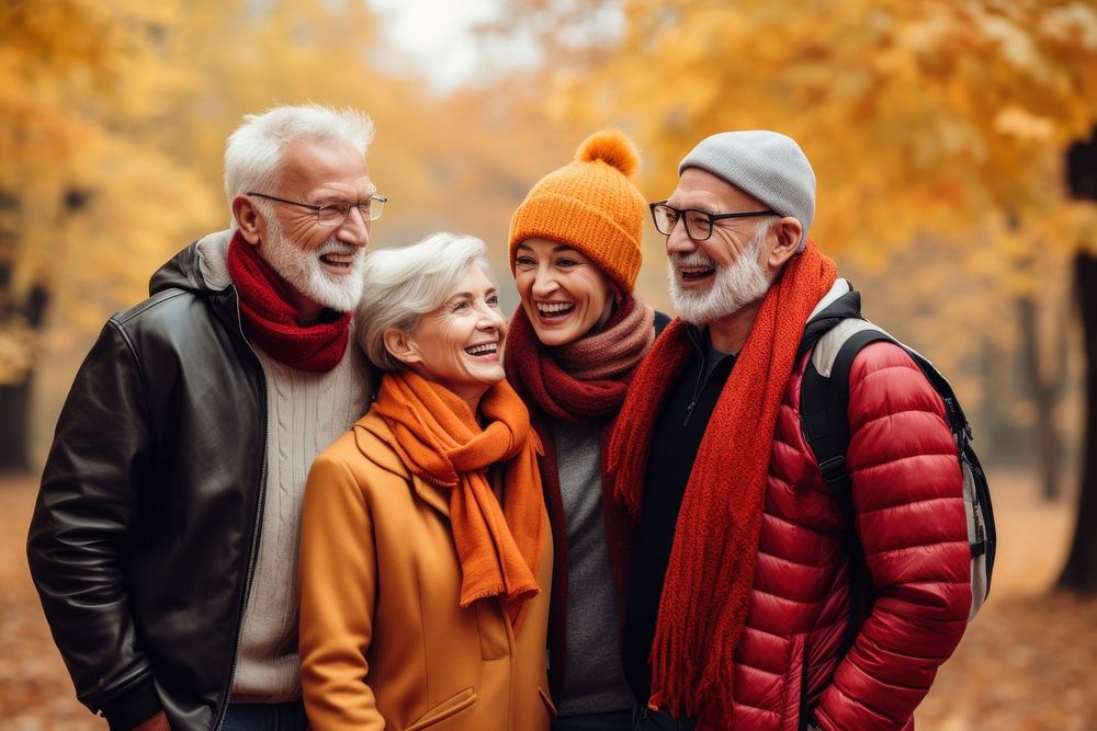 Happy mature couples laughing autumn scarf. AI generated Image by rawpixel.