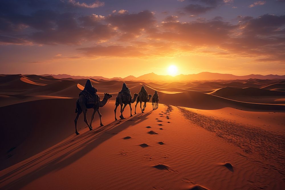 Camel caravan desert outdoors nature. 