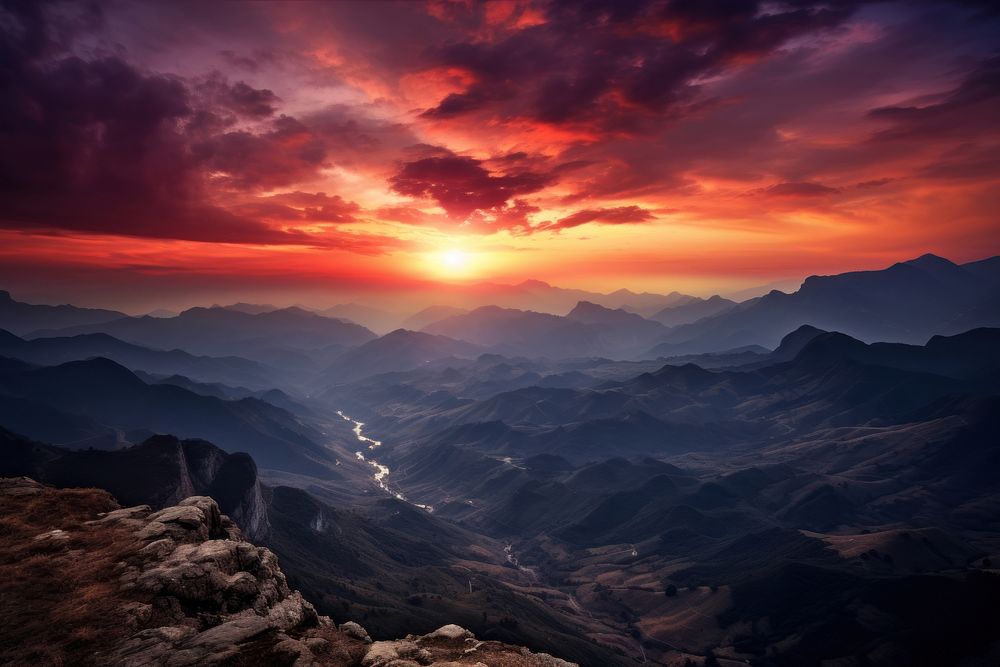 Landscape mountain sunset outdoors. AI generated Image by rawpixel.