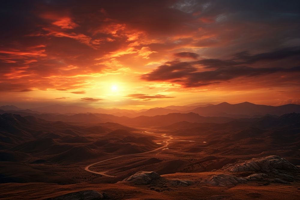 Landscape sunset mountain outdoors. AI generated Image by rawpixel.