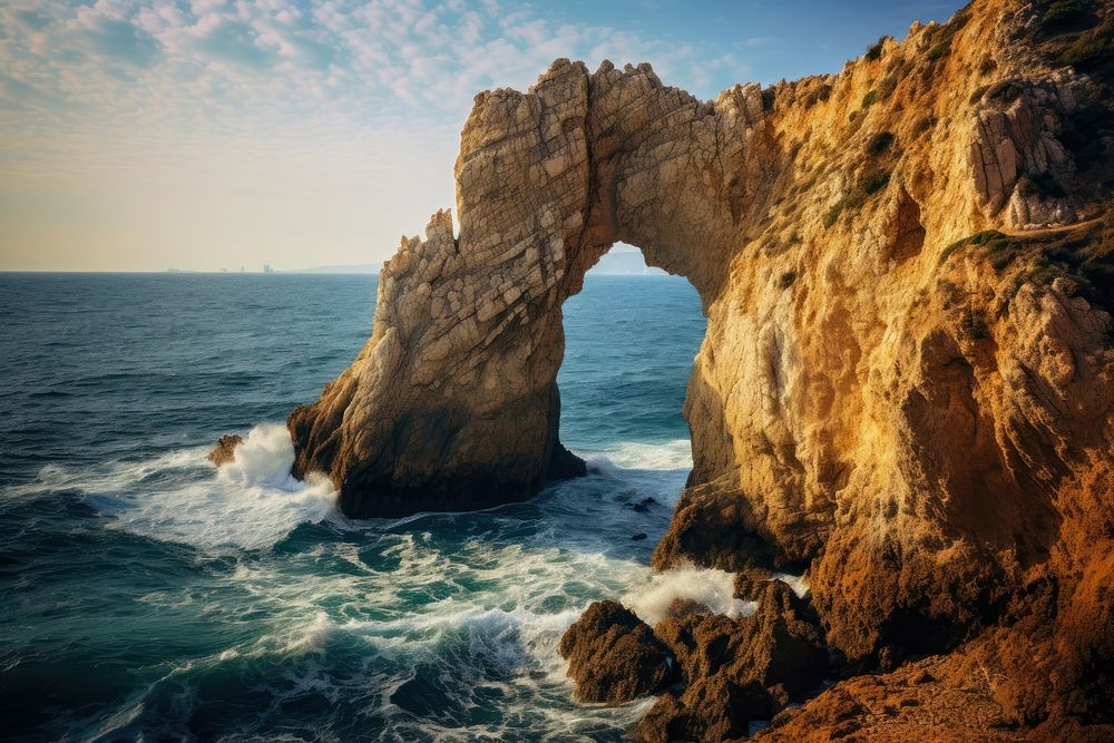 Arch formation landscape cliff sea. AI generated Image by rawpixel.