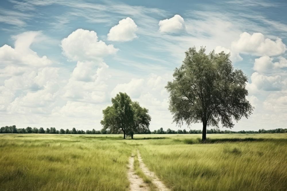 Landscape grass field tree. AI generated Image by rawpixel.