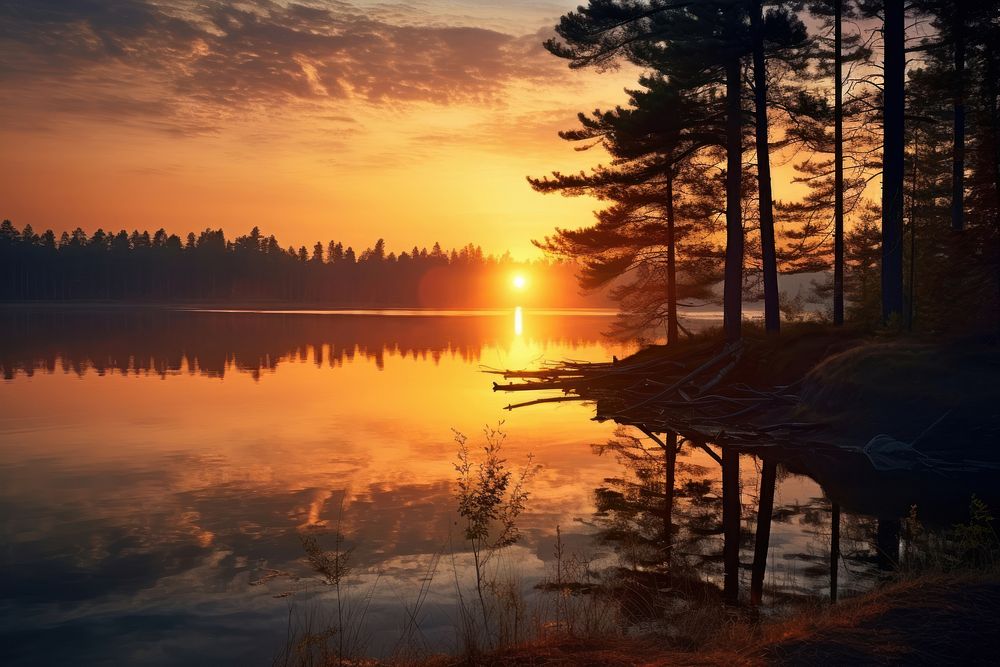 Beautiful lake landscape sunlight outdoors. AI generated Image by rawpixel.
