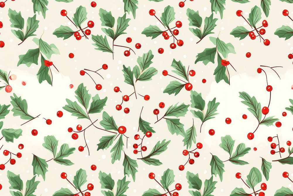 Christmas hollies pattern backgrounds cherry plant. AI generated Image by rawpixel.