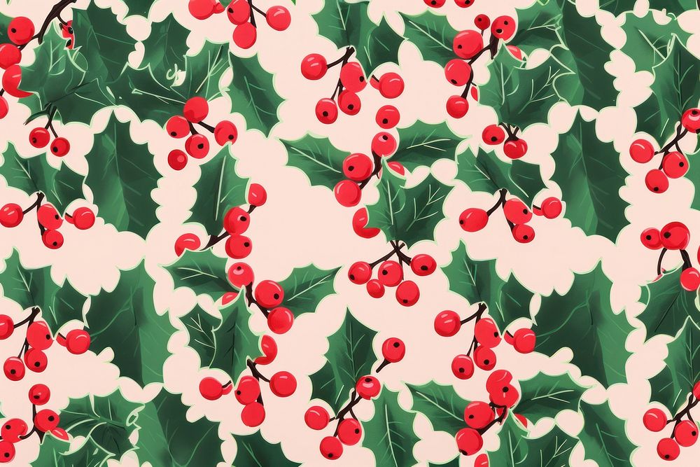Christmas hollies pattern backgrounds christmas cherry. AI generated Image by rawpixel.