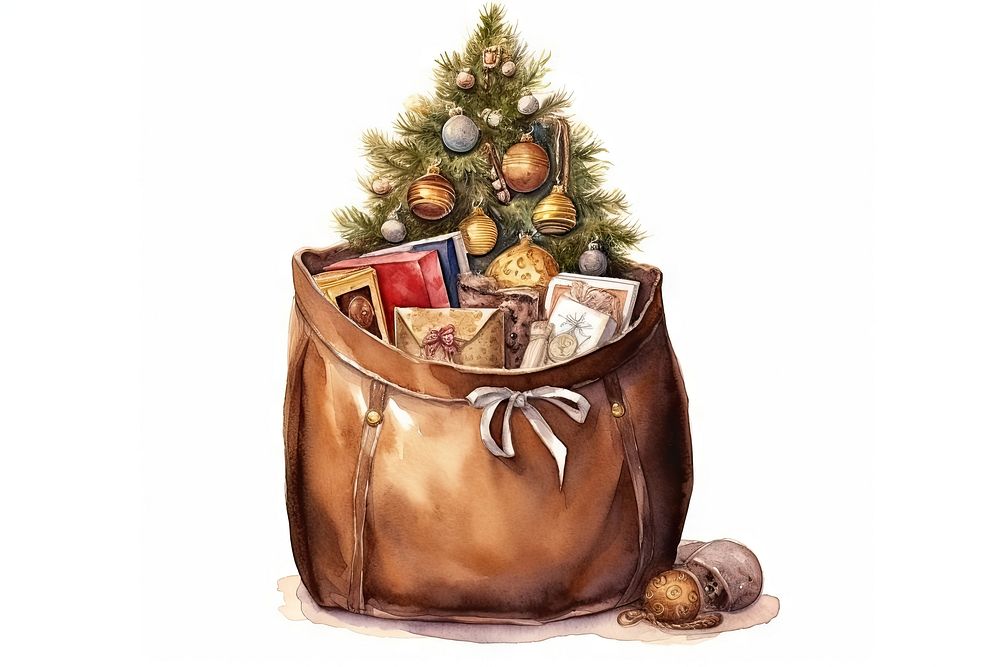 Brown christmas pouch handbag white background celebration. AI generated Image by rawpixel.