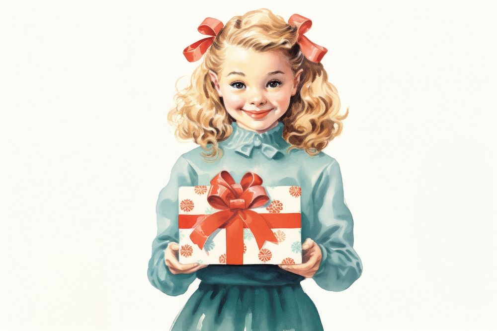 Happy girl holding christmas gift celebration anniversary decoration. AI generated Image by rawpixel.