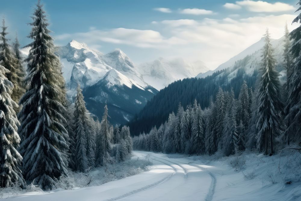 Winter mountains forest landscape outdoors. AI generated Image by rawpixel.