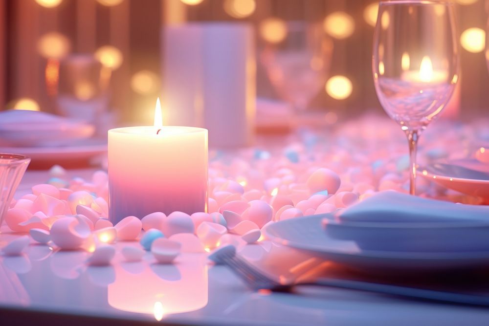 Candlelit dinner glass centrepiece illuminated. AI generated Image by rawpixel.