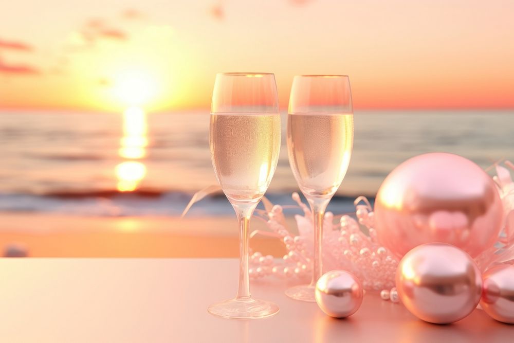 Champagne outdoors sunset glass. AI generated Image by rawpixel.
