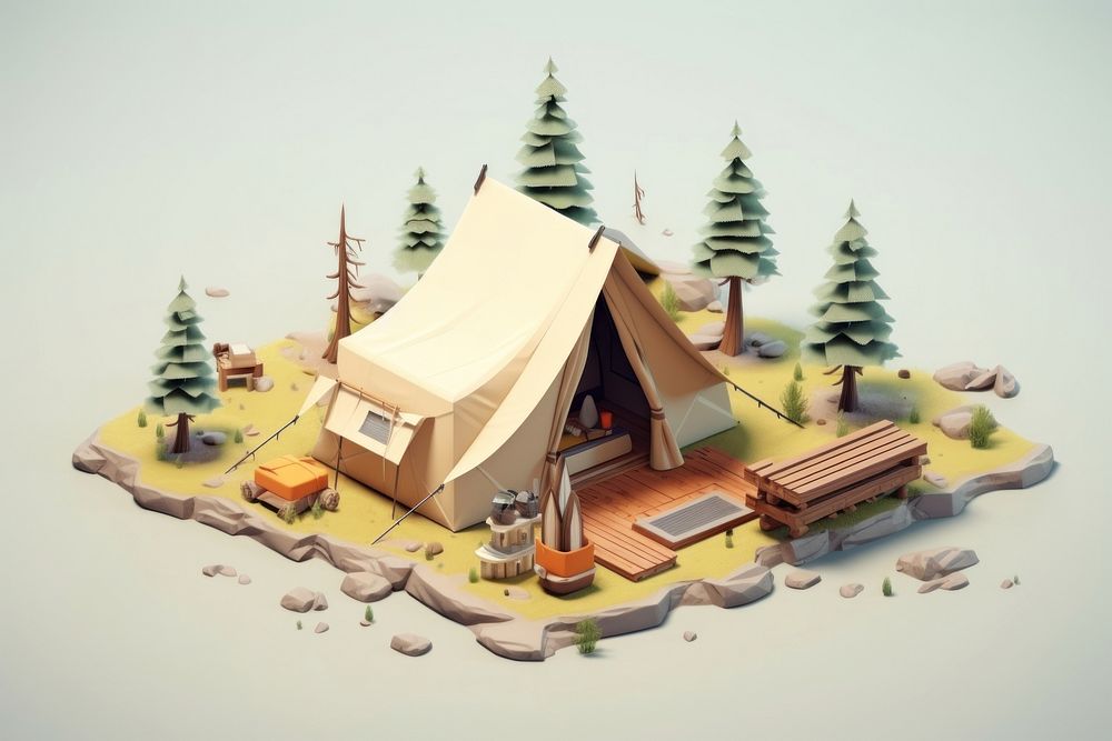 Isometric camp architecture outdoors building. AI generated Image by rawpixel.