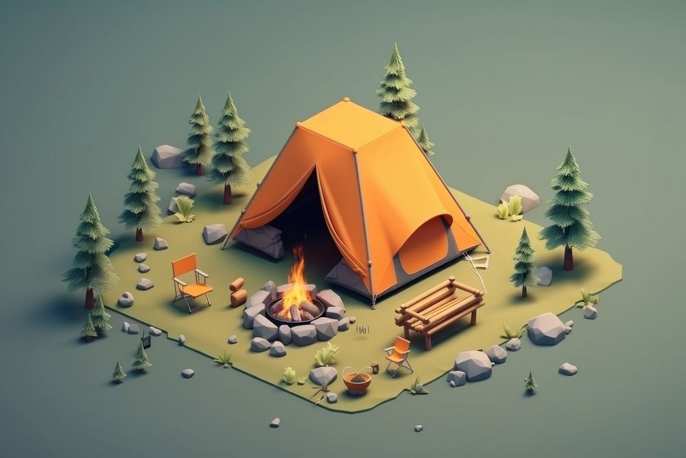 Isometric camping outdoors tent architecture. AI generated Image by rawpixel.