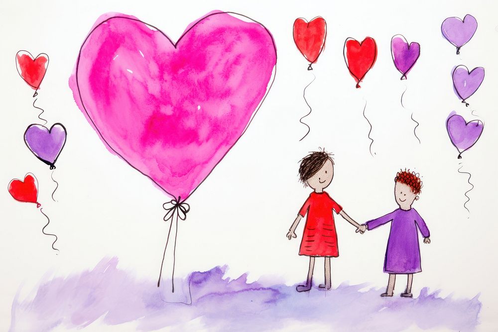 Drawing balloon child valentine's day. AI generated Image by rawpixel.