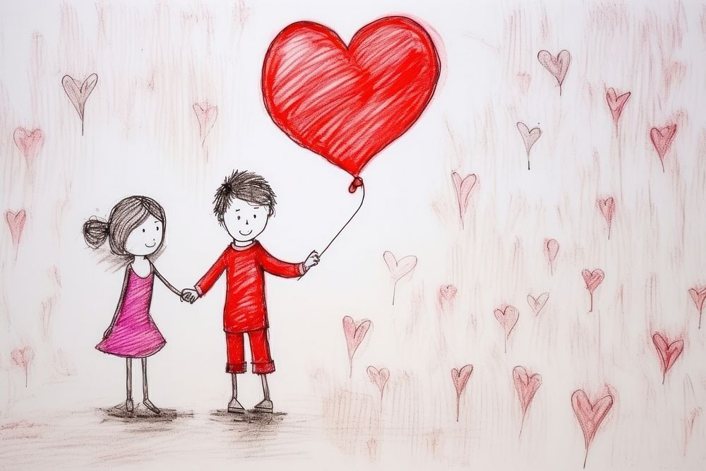 Drawing sketch child valentine's day. AI generated Image by rawpixel.