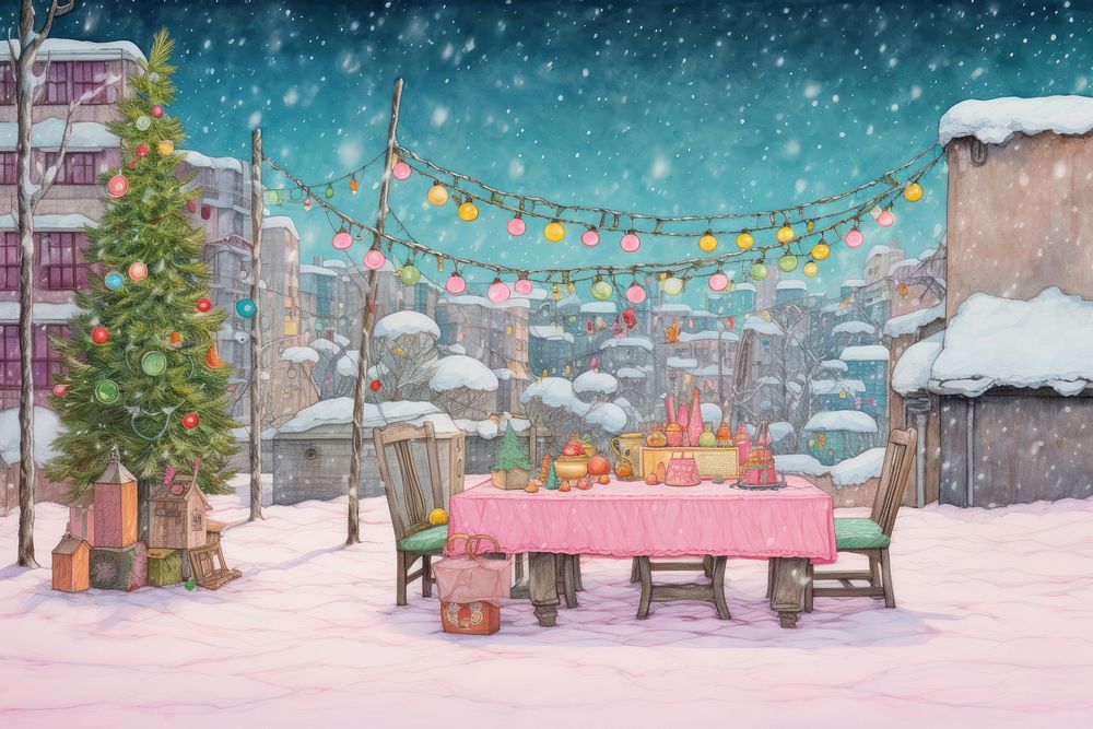 Christmas party furniture outdoors winter. AI generated Image by rawpixel.