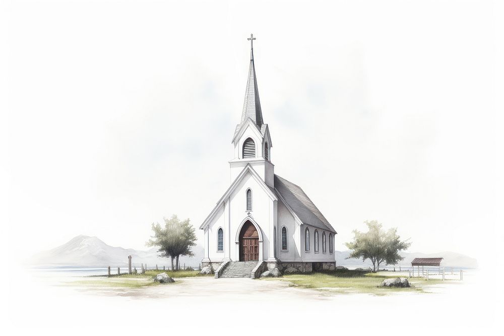 Church architecture building drawing. AI generated Image by rawpixel.