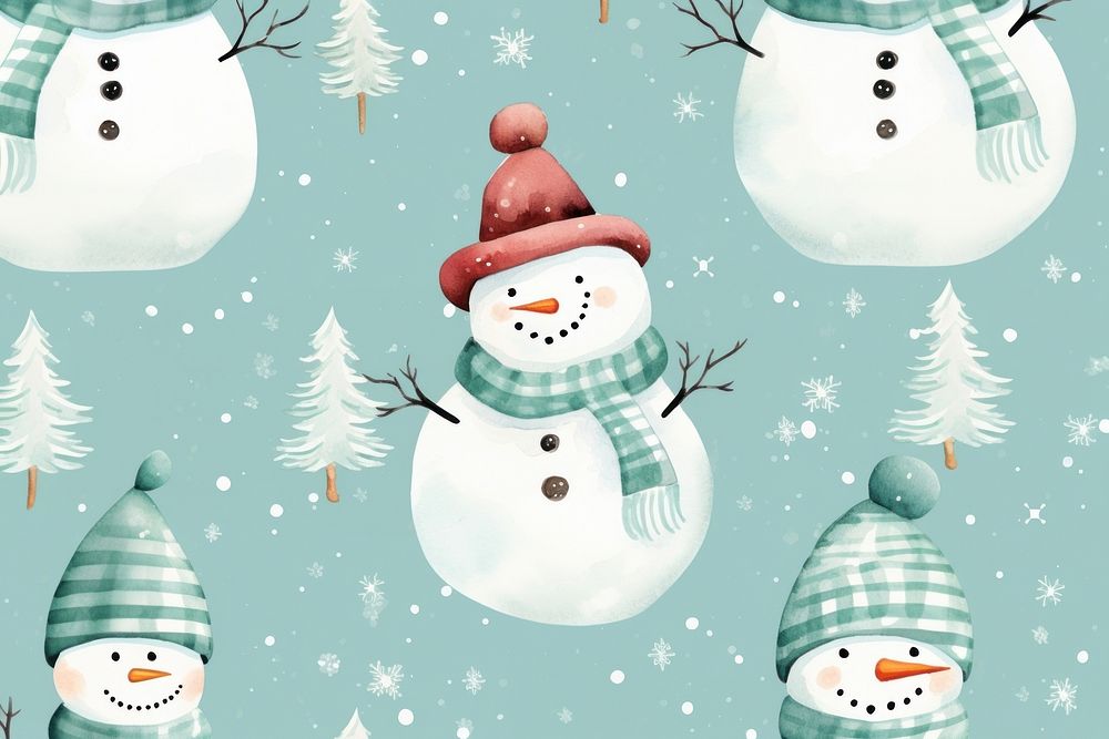 Christmas snowman backgrounds pattern winter. AI generated Image by rawpixel.