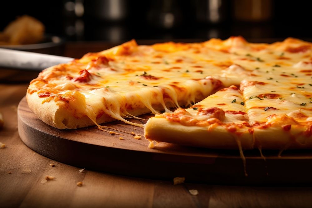 Cheese pizza food bread table. AI generated Image by rawpixel.