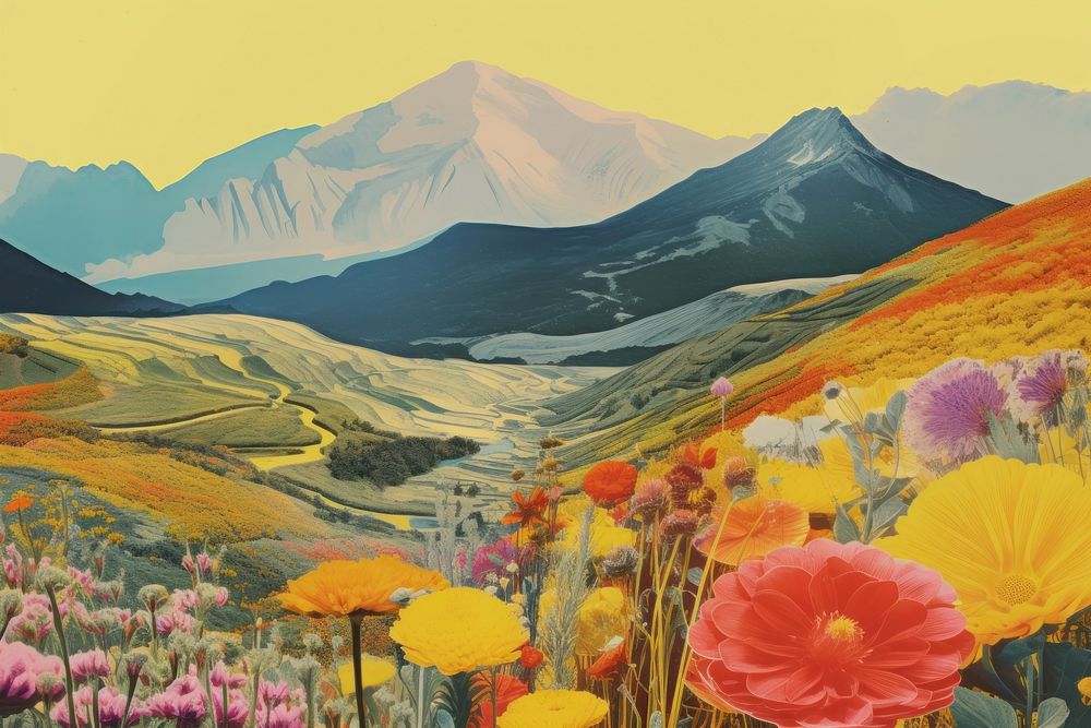 Collaged landscapes outdoors painting nature. AI generated Image by rawpixel.
