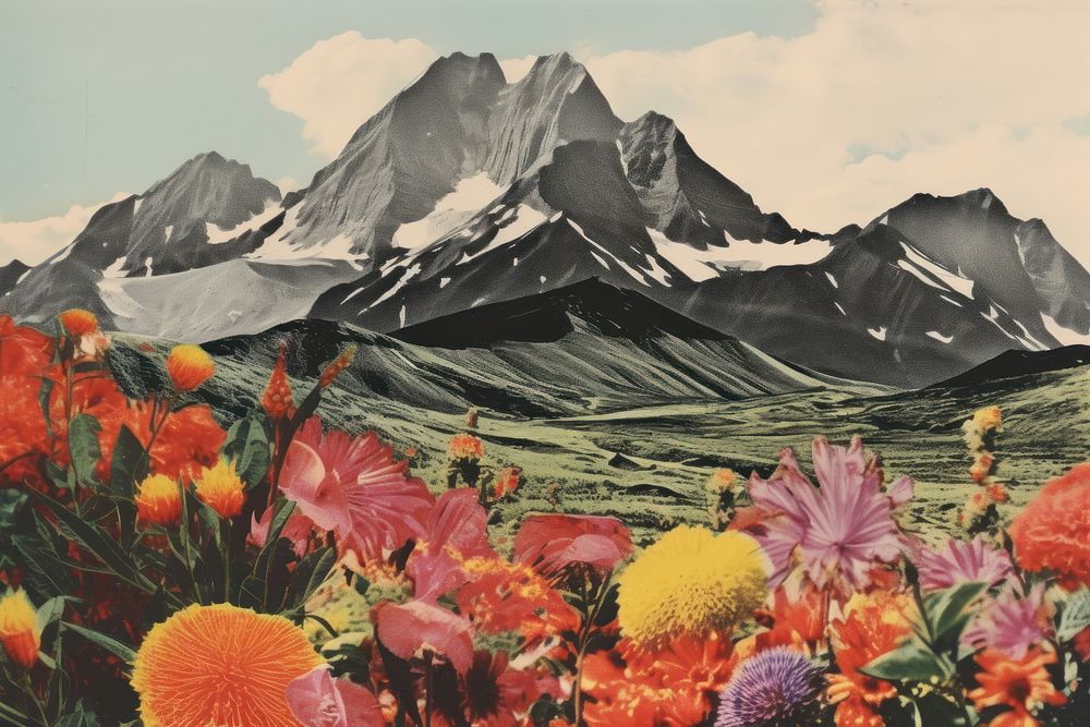 Mountain flower landscape outdoors. AI generated Image by rawpixel.