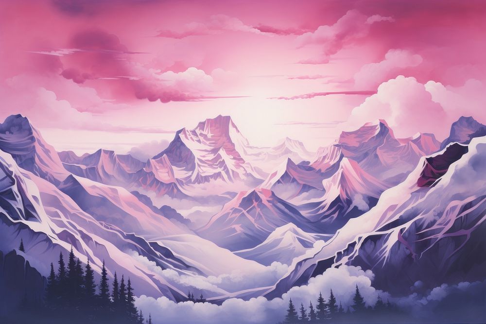 Snow covered mountains painting landscape outdoors. AI generated Image by rawpixel.