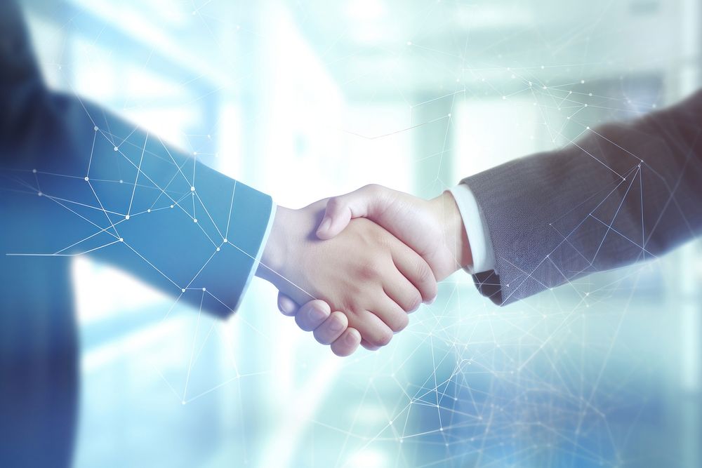 People shaking hands handshake cooperation futuristic. AI generated Image by rawpixel.