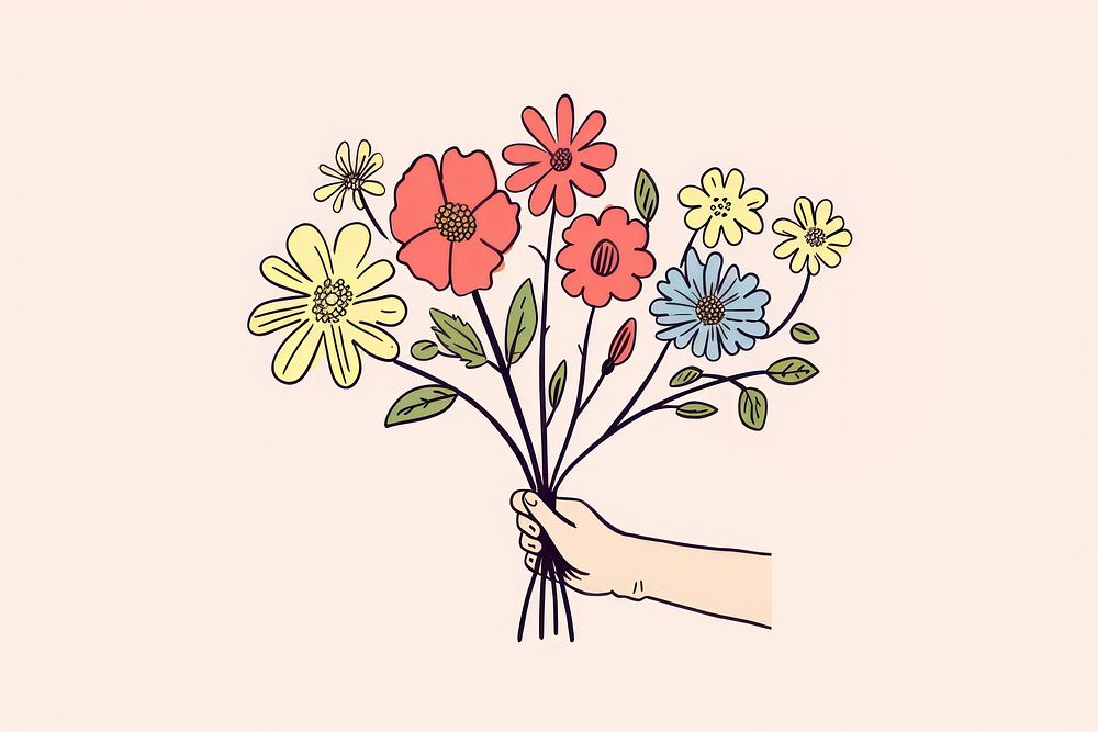 Hands holding a bouquet flower pattern drawing. AI generated Image by rawpixel.