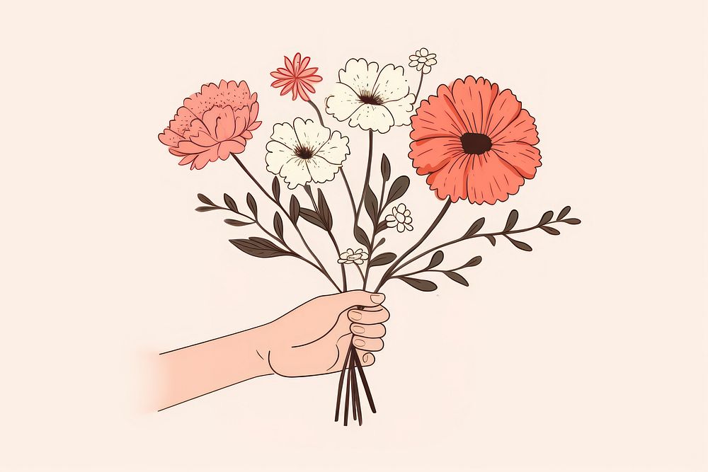 Hands holding a bouquet flower drawing sketch. AI generated Image by rawpixel.