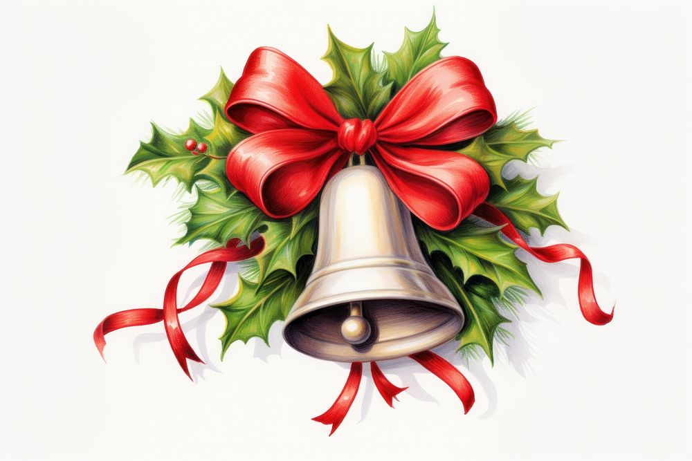 Christmas bell ribbon paper red. AI generated Image by rawpixel.