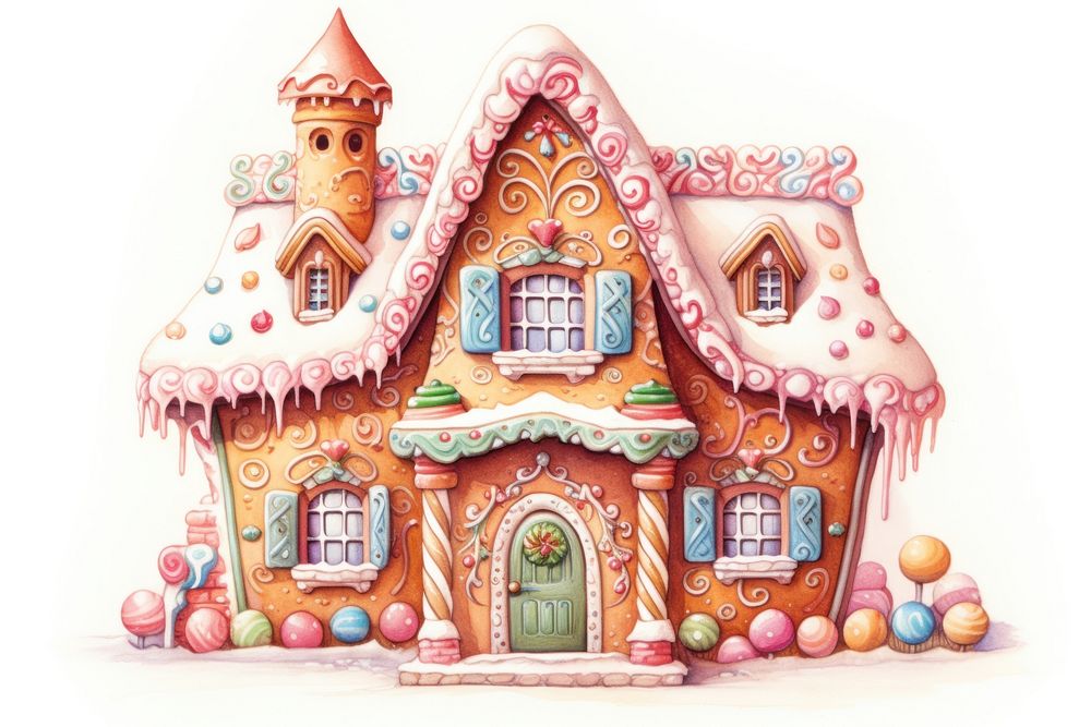 Gingerbread house dessert drawing food. AI generated Image by rawpixel.