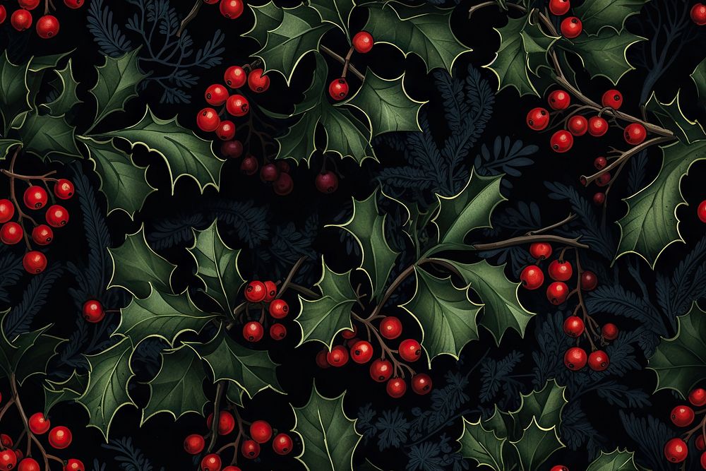 Pattern plant holly fruit. AI generated Image by rawpixel.