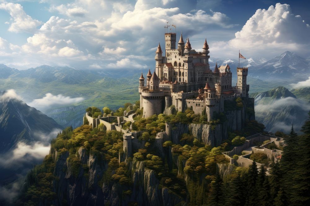 Castles architecture mountain building. AI generated Image by rawpixel.