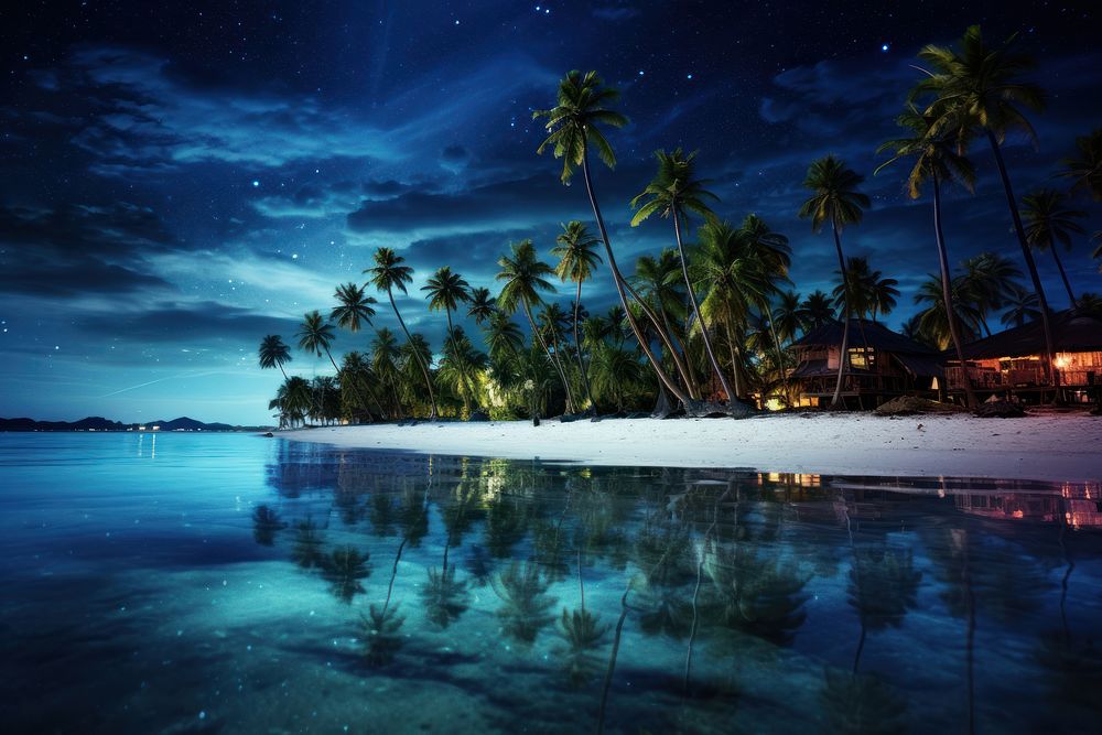 Tropical beach night tree landscape. AI generated Image by rawpixel.