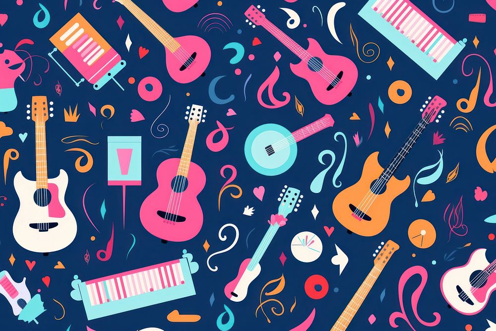 Music notes pattern backgrounds guitar. AI generated Image by rawpixel.