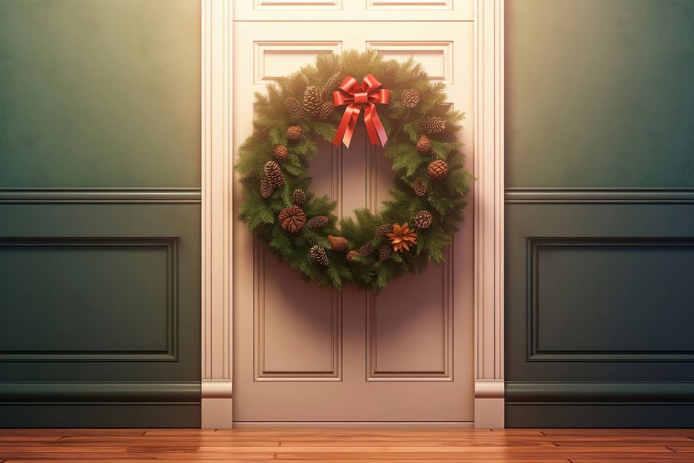 Christmas wreath door architecture. AI generated Image by rawpixel.