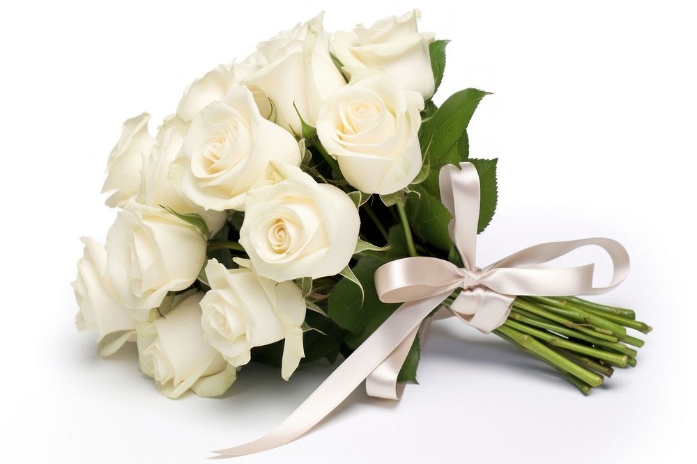 White roses flower ribbon plant. AI generated Image by rawpixel.