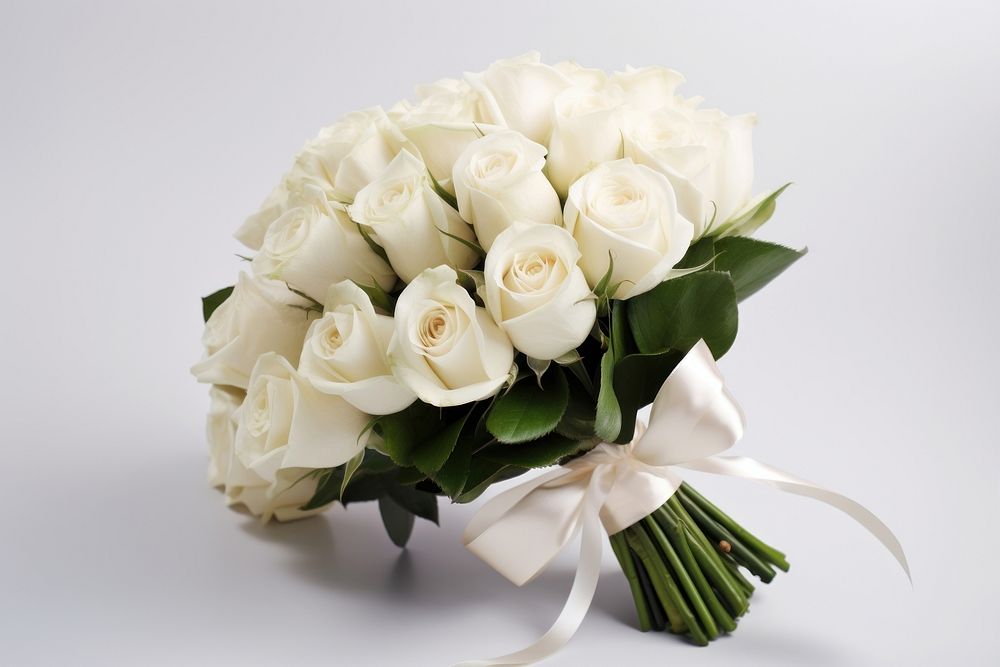 White roses flower ribbon plant. AI generated Image by rawpixel.