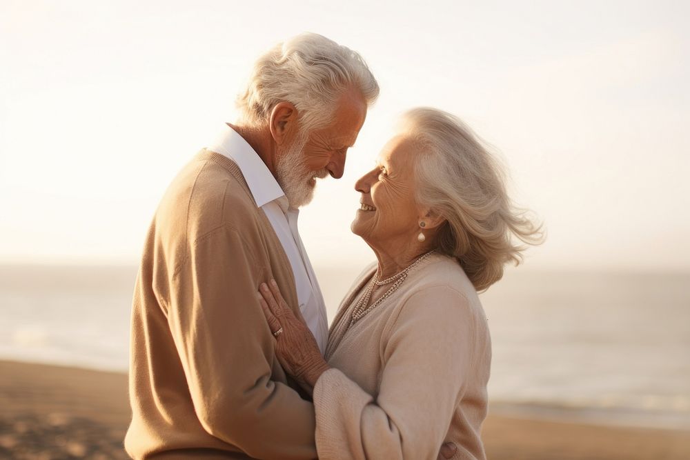 Elder couple portrait beach outdoors. AI generated Image by rawpixel.