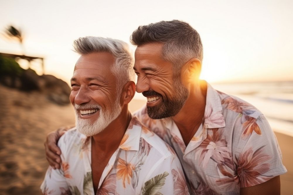 Gay couple laughing portrait adult. AI generated Image by rawpixel.