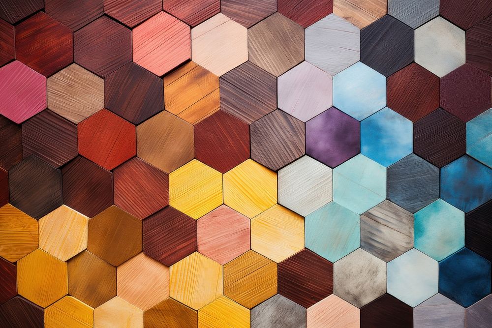Colorful plane hexagonal wood floor pattern backgrounds flooring texture. 