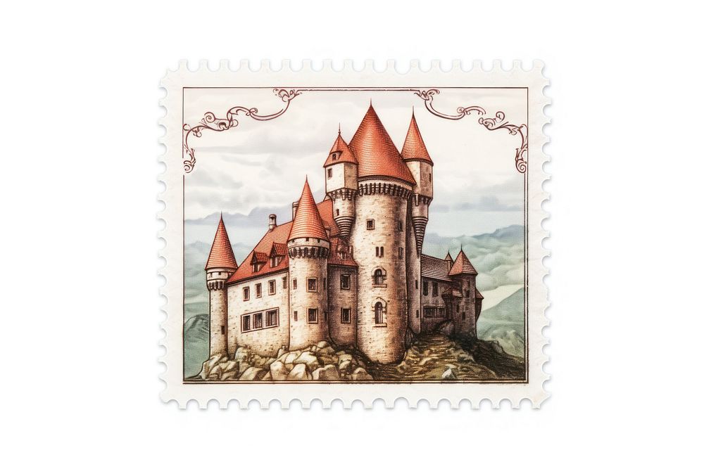 Castle architecture building postage stamp. AI generated Image by rawpixel.