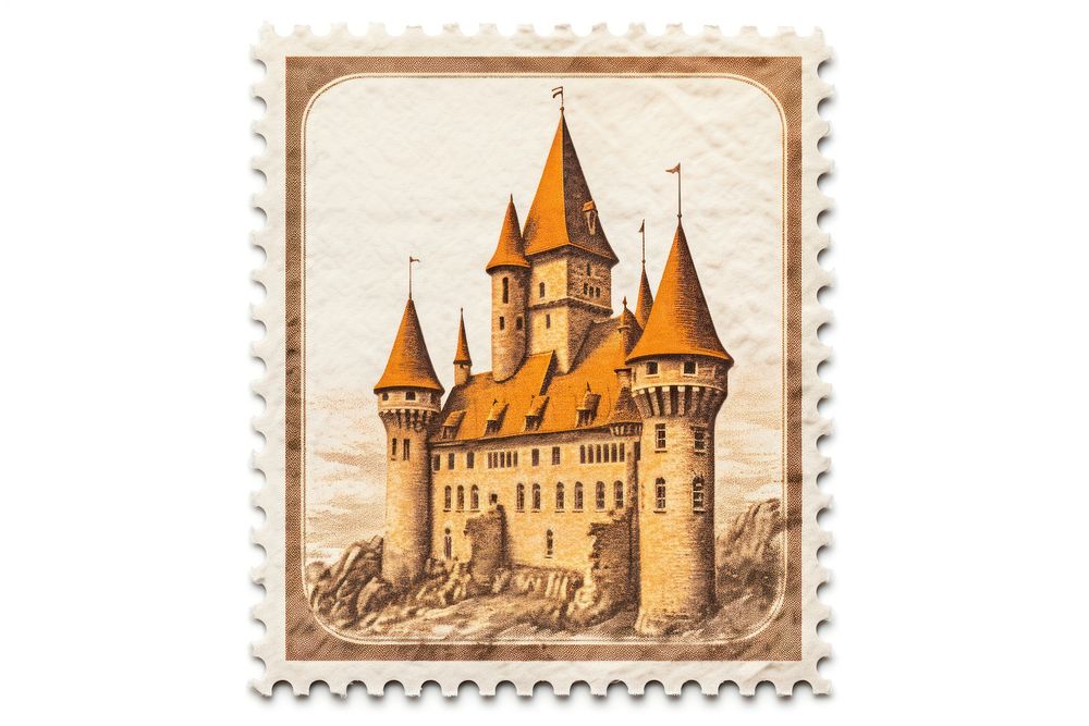 Castle vintage architecture building postage stamp. AI generated Image by rawpixel.