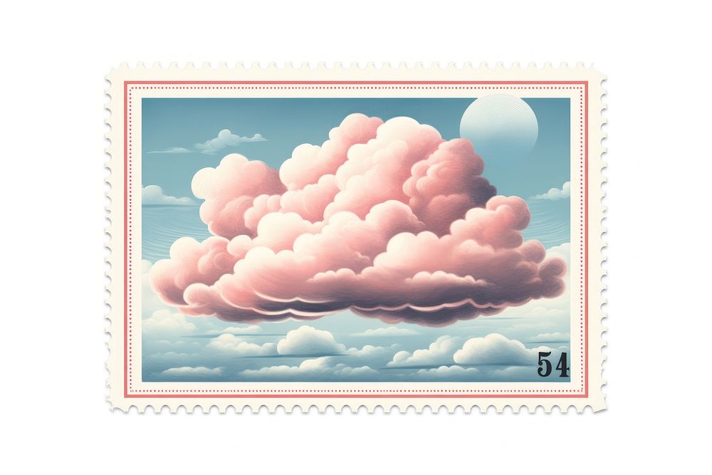 Cloudy sky vintage illustration nature postage stamp outdoors. AI generated Image by rawpixel.