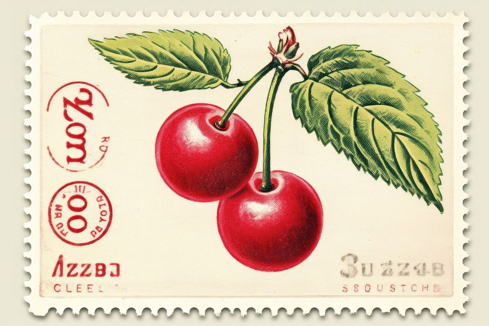 Cute vintage cherry plant food postage stamp. AI generated Image by rawpixel.
